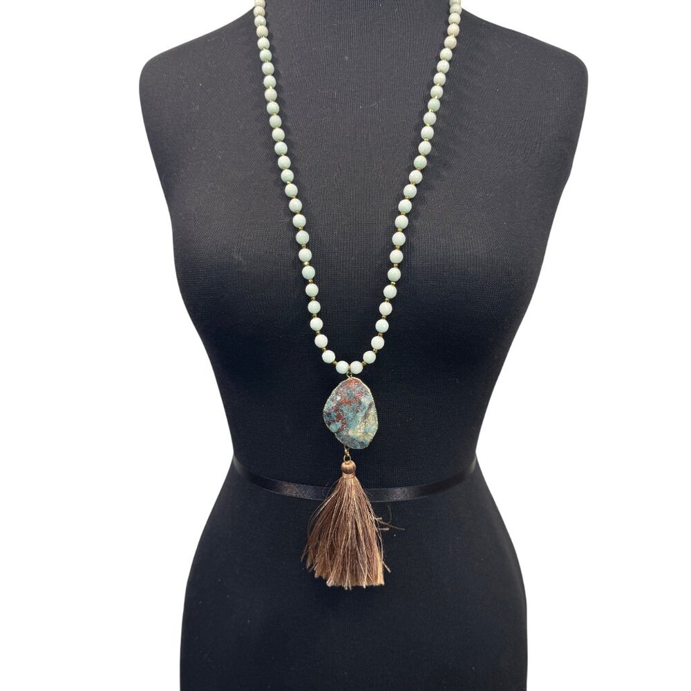 Natural Stone Beads Necklace With Unique Pendant And Tassel Detail By BPD Design